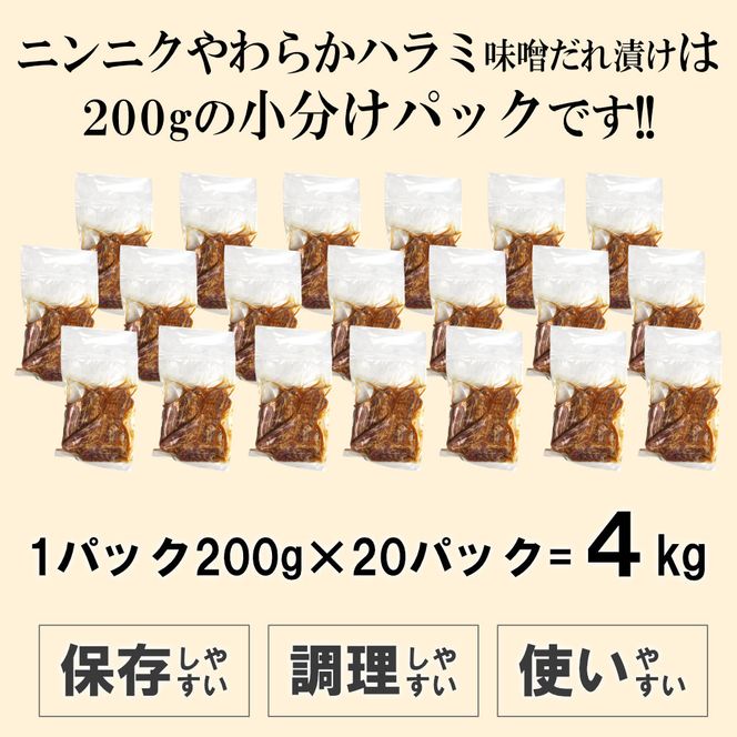 ガツンとにんにくやわらかハラミ味噌だれ漬け4kg（200g×20） 372013_KA031