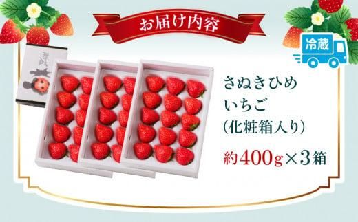 高松産季節の果物＜さぬきひめいちご化粧箱＞約400g×3箱【2026年2月上旬～2026年4月下旬配送】 372013_T006-008J