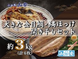 49-2362　【小田原　山安】大きな金目鯛開き・縞ほっけ開き干しセット　約３ｋｇ（６枚）【 干物 神奈川県 小田原市 】