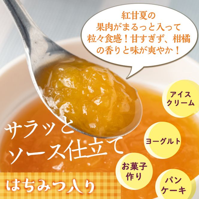 isa398 《数量限定》手作りはちみつ入り紅甘夏マーマレード(計3個・各180g)紅甘夏の果肉が入った無添加・低糖のハンドメイドジャム【薩摩美食倶楽部】