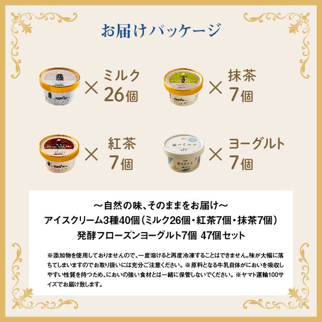 【無添加】北海道 アイスクリーム3種×40個（ミルク・紅茶・抹茶）とフローズンヨーグルト×7個セット【1108301】