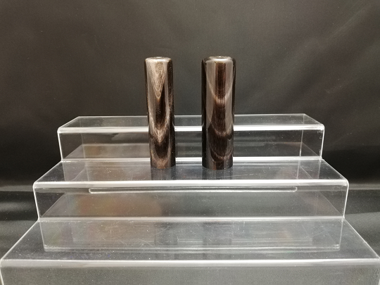 E447染め無し天然黒水牛印鑑　２本セット男性向け(18.0mm×60.0mm・15.0mm×60.0mm)牛モミケース・別珍ケース付き