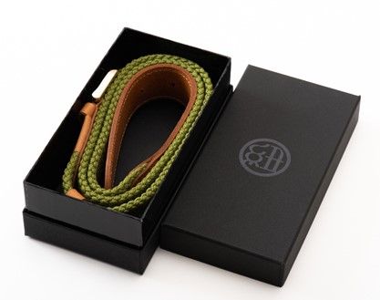 [P027] 組紐ベルト「CLVER」レザーコンビ（30mm）　ライトグリーン