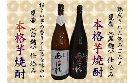 焼酎 芋 あくがれ白麹・黒麹 1800ml×各1本 [七福酒店 宮崎県 日向市 452060649] 芋焼酎  甕壷 本格焼酎 白麹 黒麹 25度