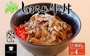 北海道 しほろ牛 牛丼の具 160g×4パック セット 牛丼 牛肉 国産牛 玉ねぎ ゴボウ 丼 冷凍 時短 簡単 便利 おかず 温めるだけ 道の駅 ピア21しほろ 送料無料 十勝 士幌町 【L45】