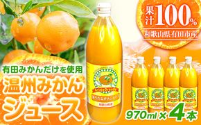 ふるさと納税 和歌山県 日高町 和歌山 有田産 100% 温州 みかん ジュース 970ml × 4本 セット 太千青果物 ストレート 柑橘 果物 添加物不使用 送料無料---wsh_ts5_30d_23_17000_4h---