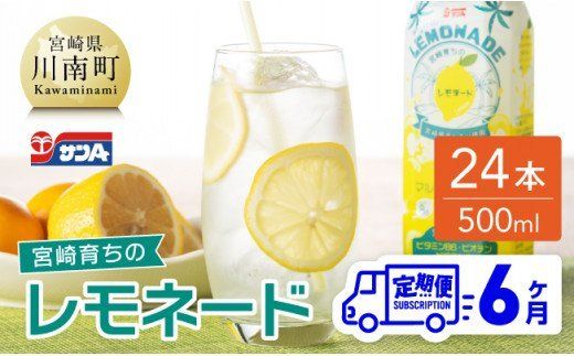 【6ヶ月 定期便 】サンA 宮崎育ちのレモネードPET （500ml×24本）【 全6回 飲料 栄養機能食品 レモン 檸檬 マルチビタミン配合 PET セット ジュース 長期保存 備蓄 送料無料】 [F3003-t6]