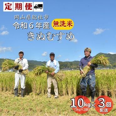 【定期便】令和6年産＜無洗米＞総社市産きぬむすめ　10kg〔3回配送〕24-054-001