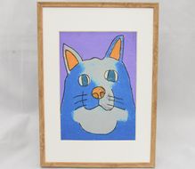 【障がい者アート】スズキタカヒロ作「あおのねこ」ミニ絵画010-007