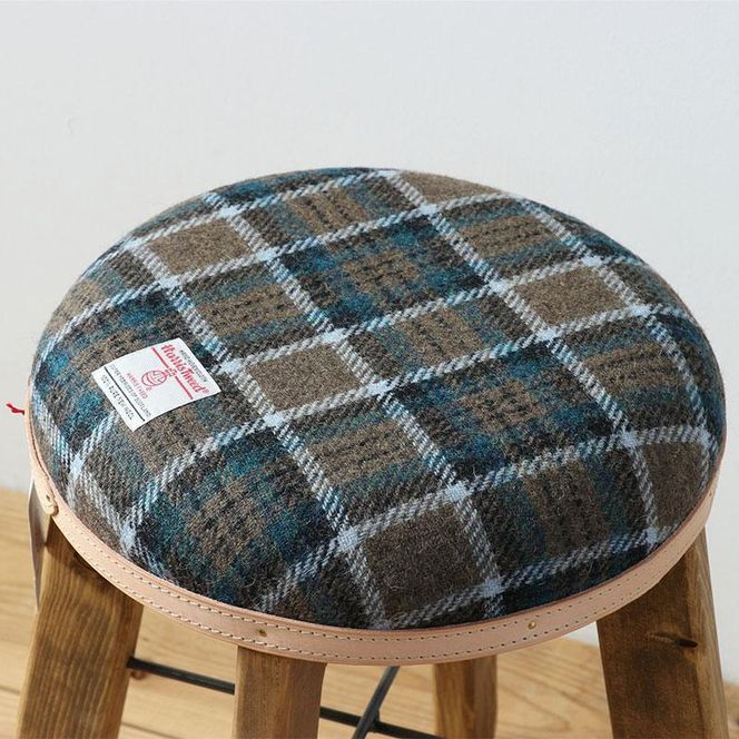 ハイスツール 【カーキ＆ブルーチェック】HARRIS TWEED（ハリスツイード） 家具 Z097VC01