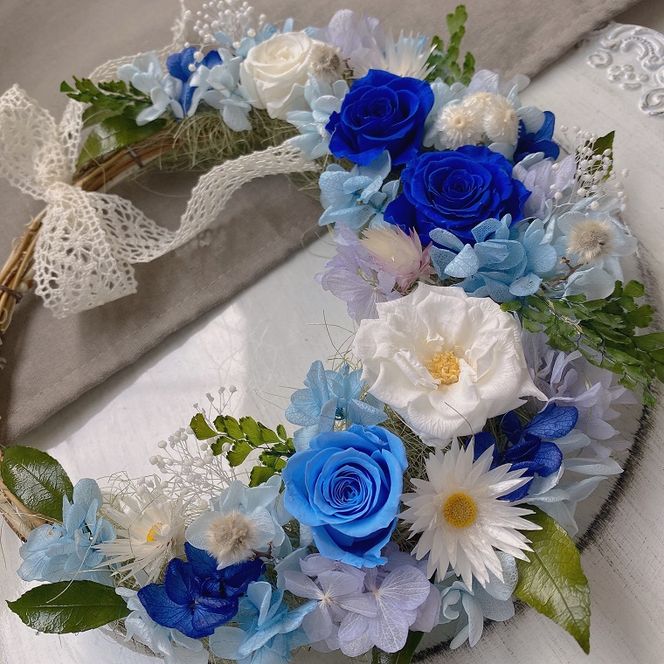 AJ024-1 プリザーブドフラワーアレンジ＜シュエット/ブルー＞春日部市 シュガーパイン