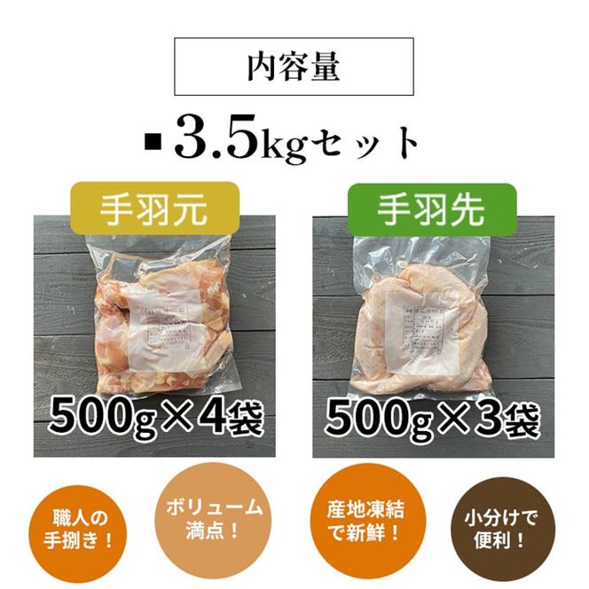 【訳あり 緊急支援】地鶏 丹波黒どり 手羽先 手羽元 7パック 計3.5kg ＜京都亀岡丹波山本＞ボリュームセット 小分け≪特別返礼品 ふるさと納税 鶏肉 とり肉≫