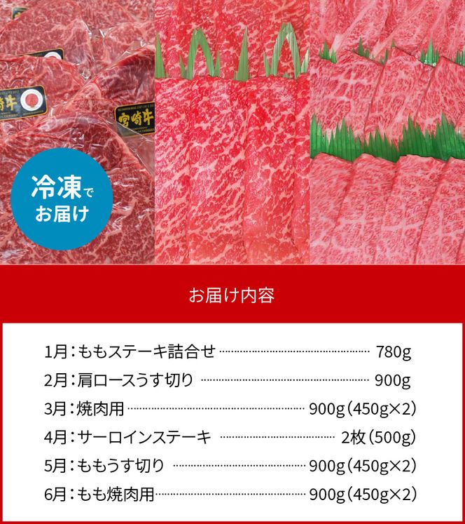 宮崎牛 特選 6ヵ月定期便 ステーキ 焼肉 すき焼き　N061-ZH021