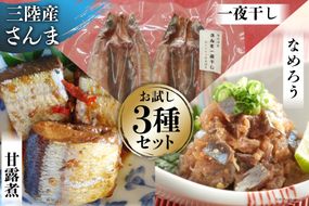 さんま お試し セット 2 なめろう 100g×2 & 甘露煮 180g & 一夜干し 2枚入 [ひまわり食品 宮城県 気仙沼市 20563832] 秋刀魚 サンマ 惣菜 詰め合せ 食べ比べ 冷凍