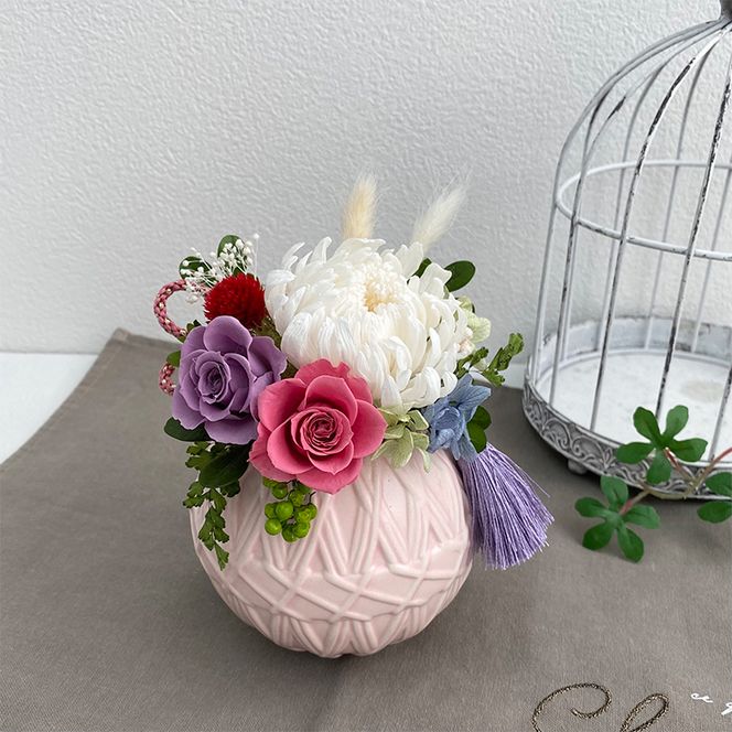 AJ146-1 プリザーブドフラワー【てまり/桃】春日部市 シュガーパイン