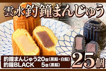 釣鐘まんじゅう 25個入り 黒餡・白餡 20個 釣鐘BLACK(黒餡) 5個 レストラン雲水 [30日以内に出荷予定(土日祝除く)] 和歌山県 日高川町 まんじゅう 饅頭 和菓子 スイーツ 安珍 清姫 道成寺銘菓---wshg_unsui_30d_22_14000_25c---