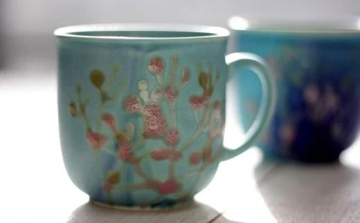 【datta.沖縄南の島陶芸工房】珊瑚カップ 瑠璃紺x青色（ペア）