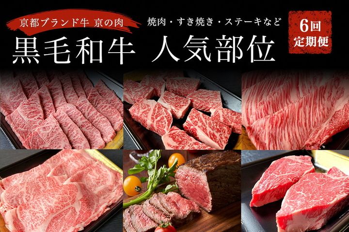 訳あり 京都府産黒毛和牛(A4・A5)人気部位 6回定期便 [焼肉・すき焼き・ステーキ2種・しゃぶしゃぶ・ローストビーフ 計2.54kg] 京の肉 ひら山 味わいづくし ≪定期便 和牛 牛肉 国産 京都 丹波産 冷凍 ふるさと納税牛肉 ふるさと納税焼肉≫