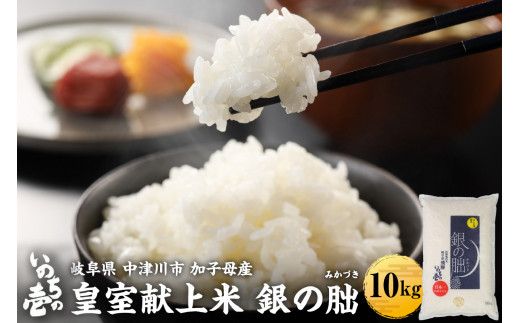 【令和6年産 新米】皇室献上米『銀の朏』10kg 中津川市加子母産 栽培期間中化学肥料不使用 （令和6年10月下旬より順次発送） お米 新米 精米F4N-1139