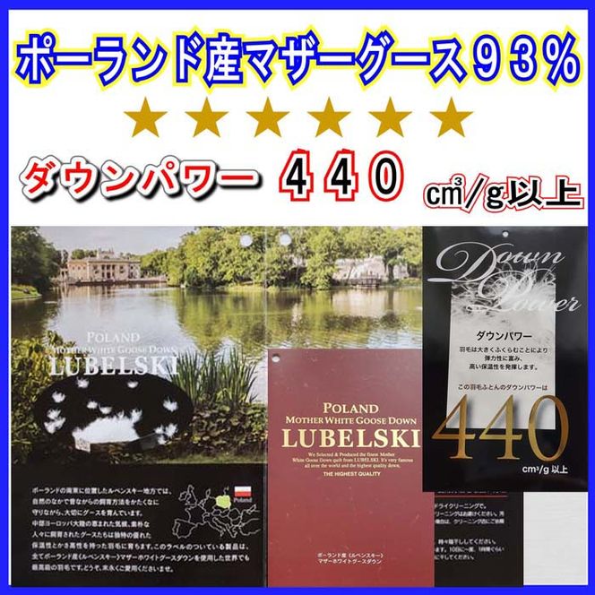 CK357　訳アリ 羽毛布団【ポーランド産マザーグース93%】ダブル 190×210cm 羽毛掛け布団【ダウンパワー440】