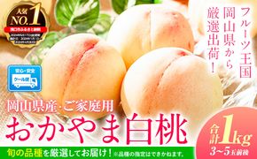 【2025年度受付分 先行予約】おかやま白桃 もも 1kg 3~5玉前後 岡山県産 ご家庭用《2025年6月下旬-9月上旬頃出荷》岡山県 浅口市 厳選出荷 白桃 黄桃 白鳳 清水白桃 おかやま夢白桃 川中島白桃 白皇 黄金桃 果物 フルーツ---124_c366_6g9j_23_9500_10---