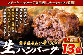 ステーキマニア監修 熊本県産あか牛100%生ハンバーグ 140g×13個入り 合計1820g 1.82kg以上《3月上旬-4月末頃出荷》熊本県産あか牛 バイキングベーカリー 冷凍---ng_faknhamb_af3_r7_13000_1820g---