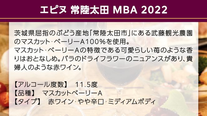 【 数量限定 】「 エピヌ 」 常陸太田 MBA 2022 茨城県産 牛久醸造場 日本ワイン 赤ワイン マスカット・ベーリー 750ml × 1本 やや辛口 ミディアムボディ お酒 贈り物 [BJ045us]