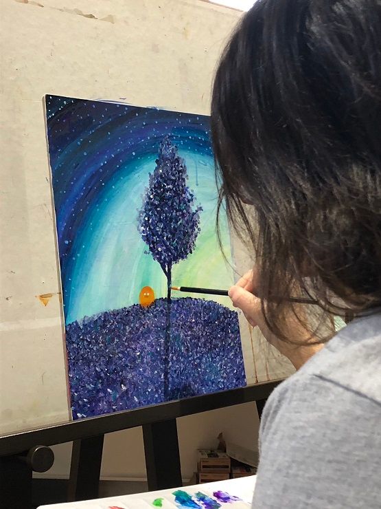 【障がい者アート】あさき作「かえるの優雅なひととき」ミニ絵画010-042