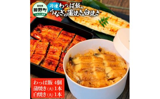 [ふるさと納税]★四国一小さなまち★田野町産うなぎのわっぱ飯4個+うなぎの蒲焼き(大)1尾+うなぎの白焼き(大)1尾 鰻 ウナギ お弁当 ご飯 ごはん めし わっぱめし かば焼き 無頭 タレ付き 山椒付き 簡単 レンジ お取り寄せ 冷凍 配送 高知県 田野町 ふるさとのうぜい 故郷納税 返礼品