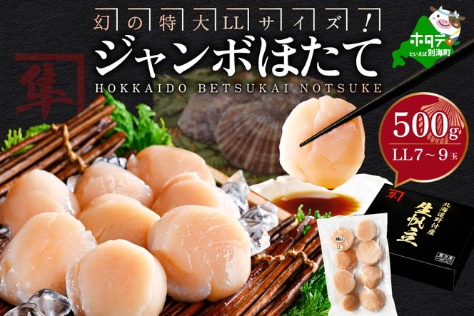 【数量限定】幻 サイズ 北海道 別海町 野付産 ジャンボ ほたて 冷凍 貝柱 500g （7～9玉前後）LLサイズ【KO0000002】