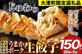 餃子 うまかポーク生餃子 150個（30個×5袋） 大津町限定返礼品《30日以内に出荷予定(土日祝除く)》冷凍餃子 ギョウザ 大津町産豚肉使用 九州産キャベツ使用（大津町産含む）皮モチモチ 肉汁溢れる---fn_fozupgz_30d_23_15000_150p---
