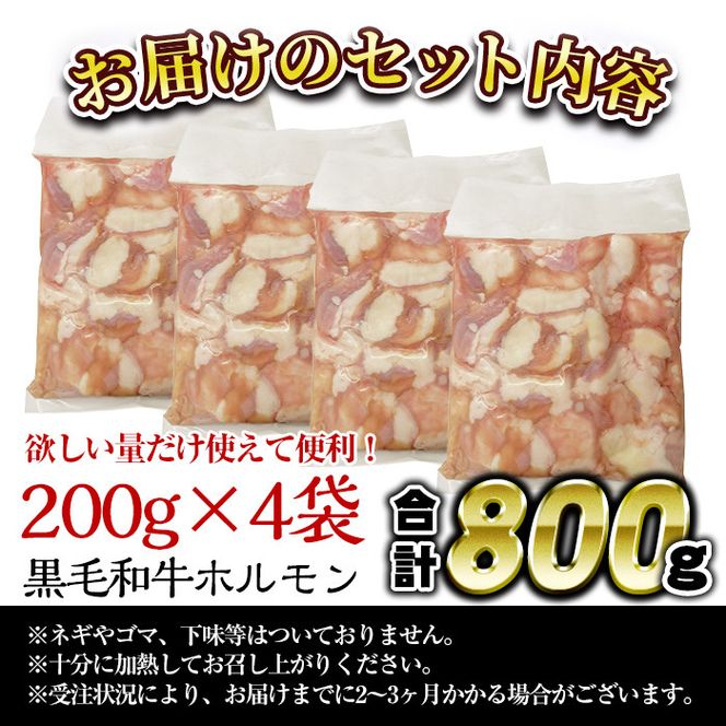 isa530 ≪毎月数量限定≫鹿児島産黒毛和牛ホルモン(合計800g・200g×4P)【財宝】