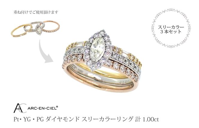 J034 アルカンシェル スリーカラーダイヤリング(計 1.0ct)（大阪府 ...