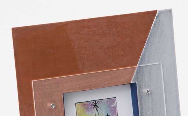 銅とアルミの対比が美しい｢ハーフ&ハーフ ポストカードフレーム｣ 1個【お部屋をオシャレに演出!!】N-84