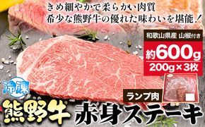 熊野牛 赤身ステーキ(ランプ) 計600g(200g×3枚)(粉山椒付) 澤株式会社(Meat Factory)《30日以内に出荷予定(土日祝除く)》 和歌山県 日高町 熊野牛 牛 うし 牛肉 赤身 ステーキ ランプ 山椒 送料無料---wsh_fswam34_30d_24_34000_600g---