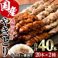 国産 焼き鳥 甘たれ もも皮串・うま塩もも串 セット(合計40本・20本×2種)鶏肉 もも肉 焼鳥 小分け 便利 冷凍 バーベキュー 惣菜 おかず おつまみ 柚子胡椒付き【V-33】【味鶏フーズ】