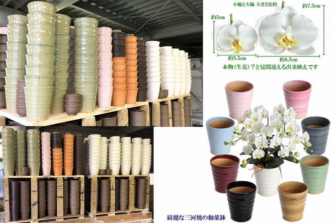 綺麗で丈夫な三河陶器で贈る光触媒胡蝶蘭小輪１本立（ピンクの陶器×桃色の花）H100-080