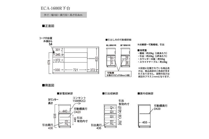 食器棚 カップボード 組立設置 ECA-1600Rカウンター [No.617]