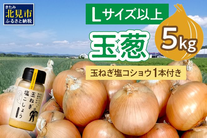 【予約：2024年10月中旬から順次発送】玉葱 5kg Lサイズ以上 玉ねぎ塩こしょう 1本付き ( タマネギ 玉葱 野菜 調味料 塩コショウ )【148-0011】