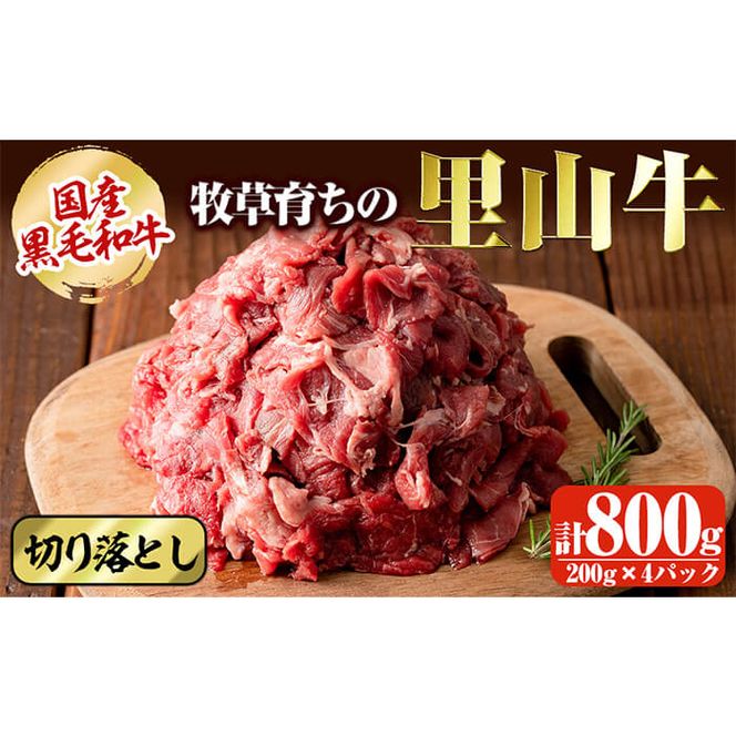 国産黒毛和牛 牧草育ちの里山牛 切り落とし計800g(200g×4パック) a9-022