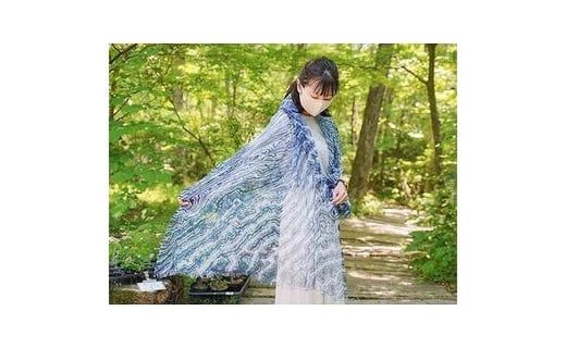 リネンストール藍染め 板締め絞り(極細麻糸ラミー)(男女兼用)天然素材ストール専門店muto FAA4028