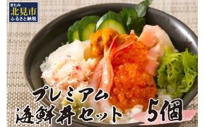 厳選！プレミアム海鮮丼セット 5個入 ( 海鮮丼 海鮮 イクラ ホタテ カニ ズワイガニ エビ 北海道 セット プレミアム 豪華 おつまみ 海の幸 )【094-0028】