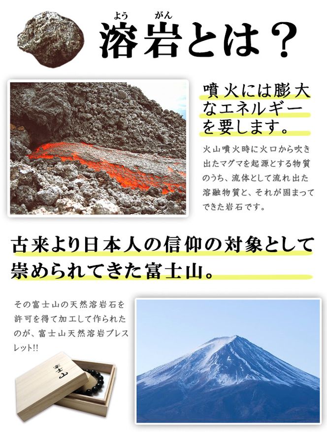BW023　富士山溶岩石ブレスレット　艶出し　15ｍｍ玉