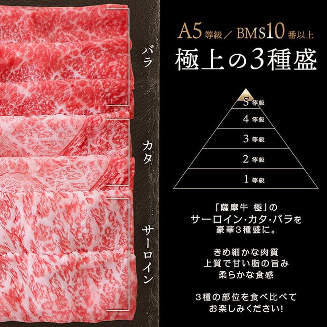 【ギフト対応】鹿児島県産黒毛和牛「薩摩牛極」スライス3種盛り600g(300g×2P) a6-034