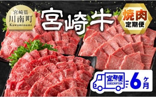 [6ヶ月定期便]宮崎牛焼肉定期便 全6回[ 肉 牛肉 国産 宮崎県産 宮崎牛 黒毛和牛 和牛 焼肉 4等級 A4ランク 肩ロース ウデ モモ ] [E11132t6]