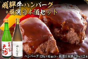 5-7　飛騨牛 ハンバーグ120g×6個入り　+　厳選日本酒720ml×2本【0026-048】