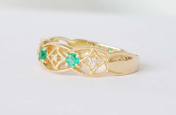 K18　エメラルド/ダイヤモンドリング　BO-1