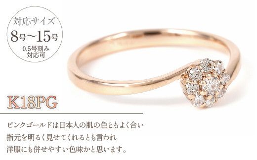 Ｋ18 ピンクゴールド ダイヤ0.18ＣＴ リング R3715DI-Ｒ 188-007（山梨 