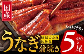 099H2649 国産うなぎ 約130ｇ×5尾  秘伝のたれ 蒲焼 鰻 ウナギ 無頭 炭火焼き 備長炭 手焼き