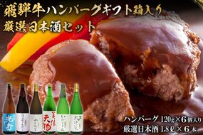 10-7　飛騨牛 ハンバーグ120g×6個入り　+　厳選日本酒1.8L×6本【0026-083】